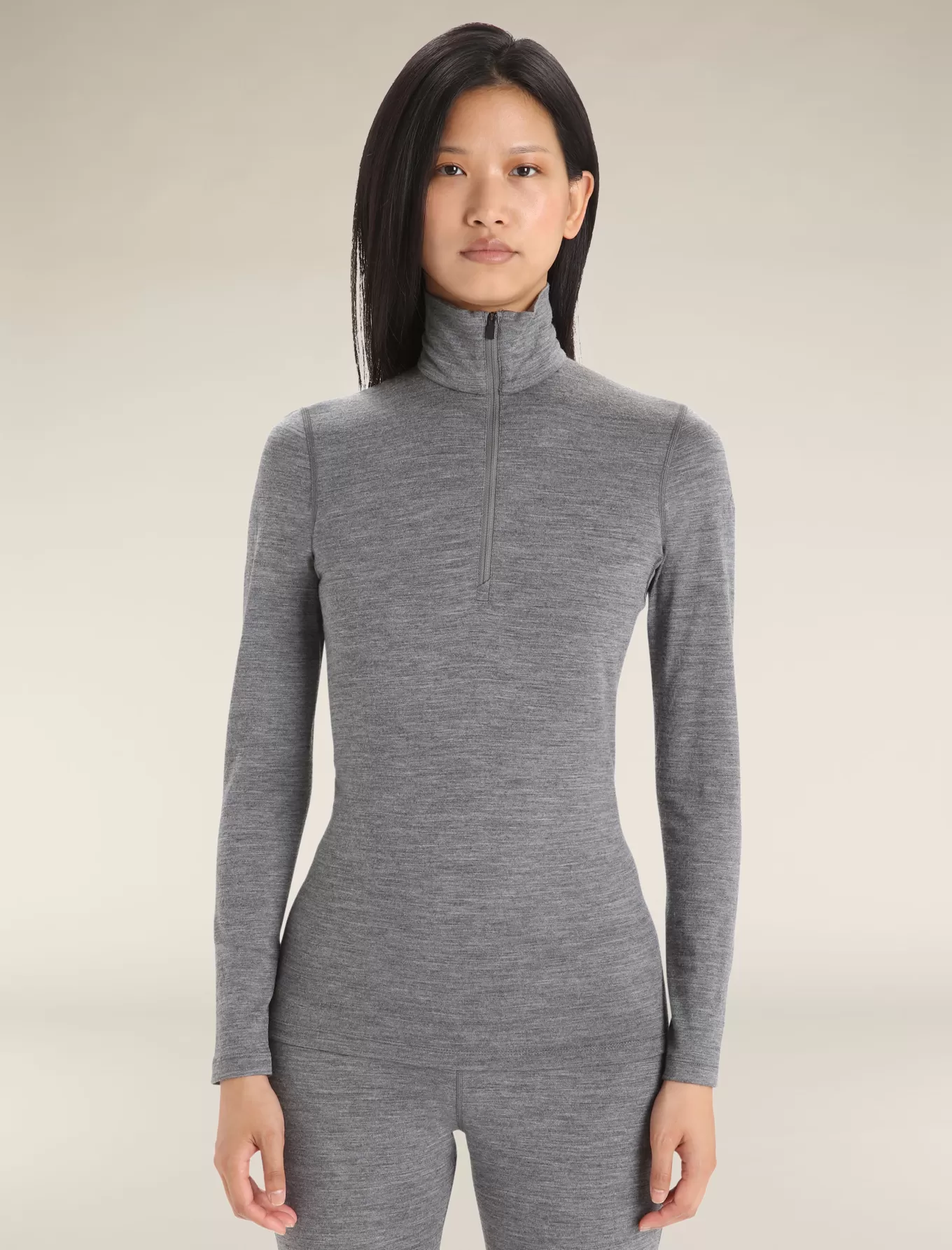 Outlet Icebreaker Merino 200 Oasis Thermo-Langarmshirt mit halblangem Reißverschluss Damen GritstoneHeather
